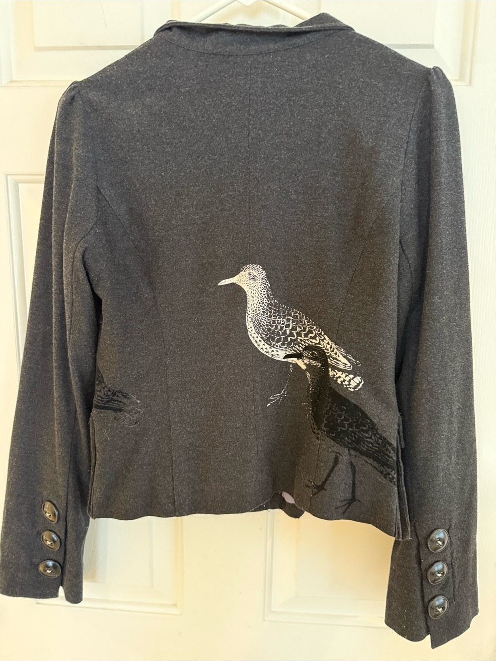 Rare Anthropologie Eleveneses "Feathered Friend" Charcoal Grey Blazer VTG Y2K